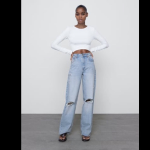 Zara Jeans Zara Wide Leg Full Length Ripped Jeans Poshmark